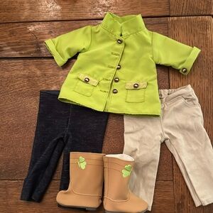 American Girl Doll. Bundled outfit - jacket, leggings, khakis, and boots.